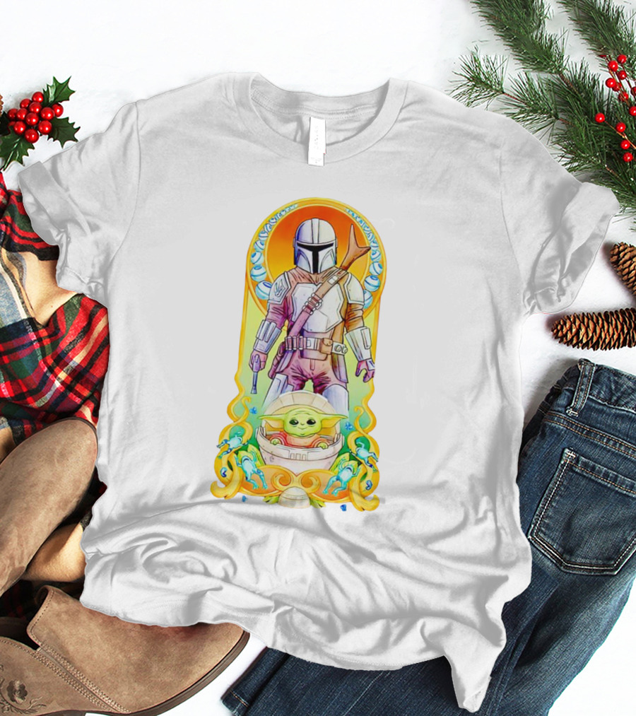 Art Nouveau Style Mando And Grogu Mandalorian T-Shirt