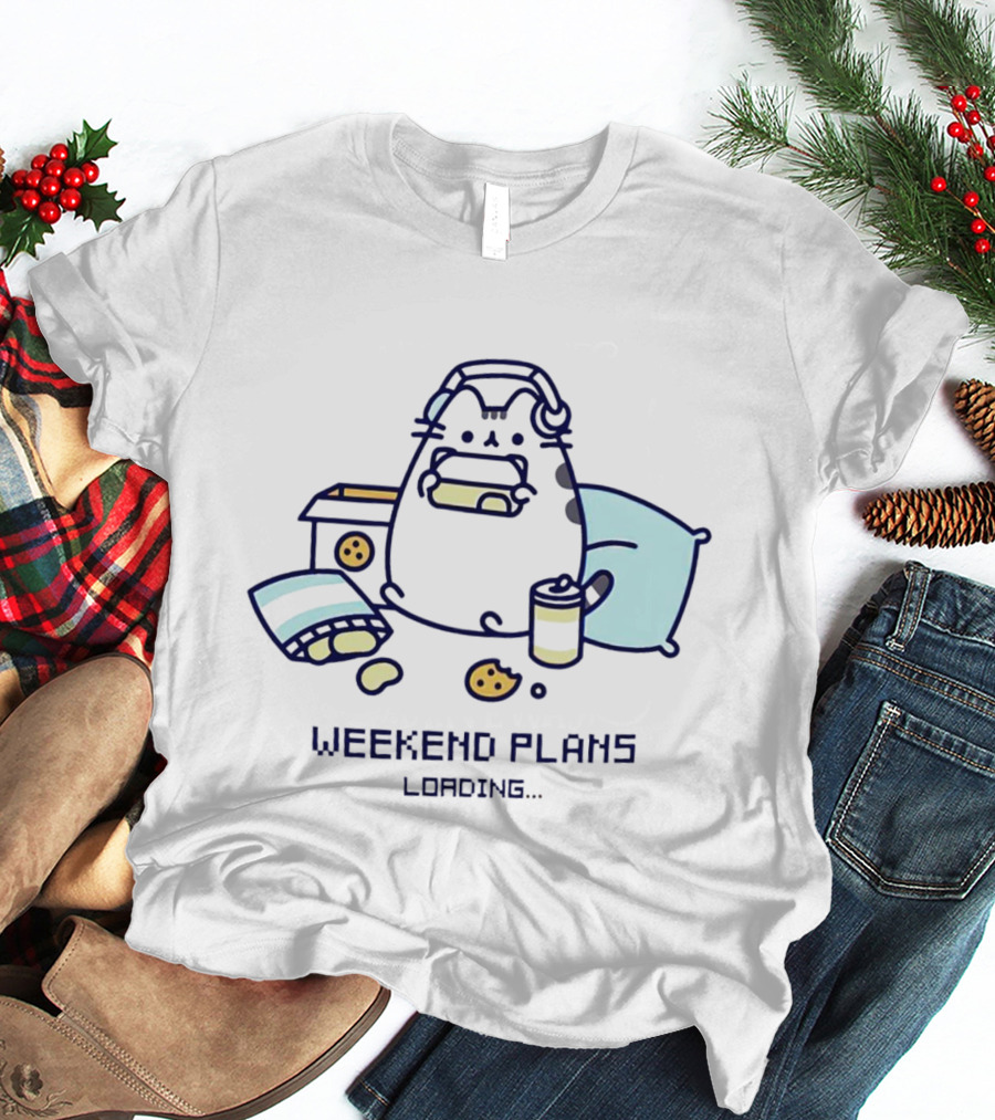 Weekend Plans Loading Pusheen Cat Snacks And Headphones T-Shirt