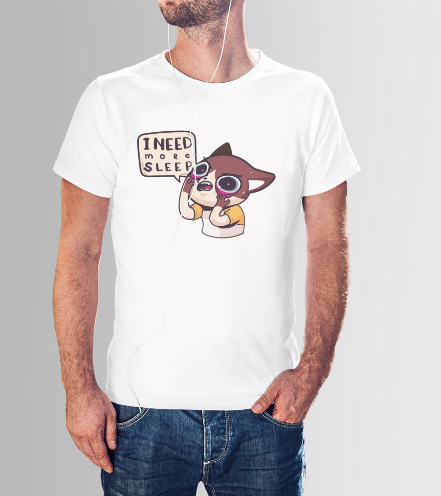I Need More Sleep Tired Cartoon Character With Big Eyes And Pajamas T-Shirt