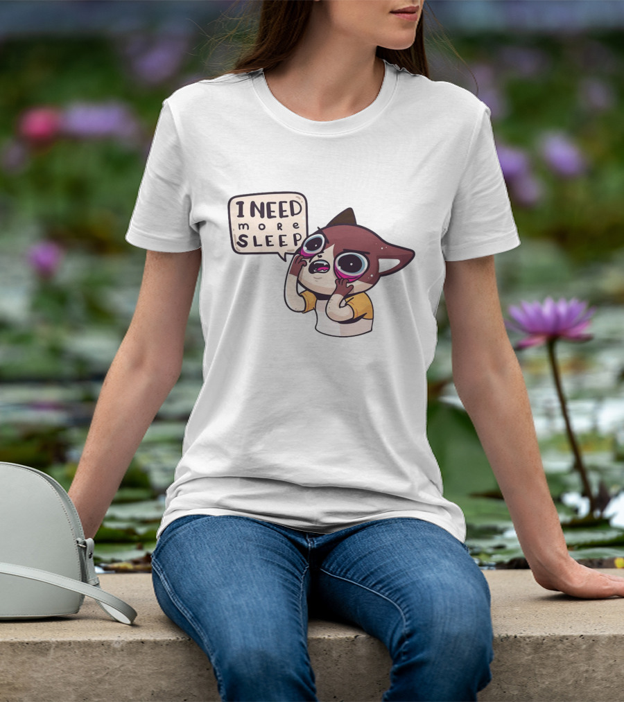 I Need More Sleep Tired Cartoon Character With Big Eyes And Pajamas T-Shirt