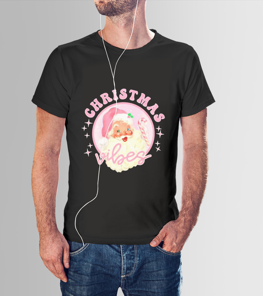 Christmas Vibes Santa Claus Candy Cane Retro Holiday T-Shirt