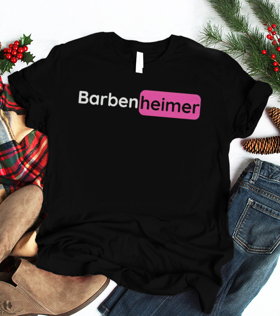 Barbenheimer Text Minimalist Black And Pink T-Shirt