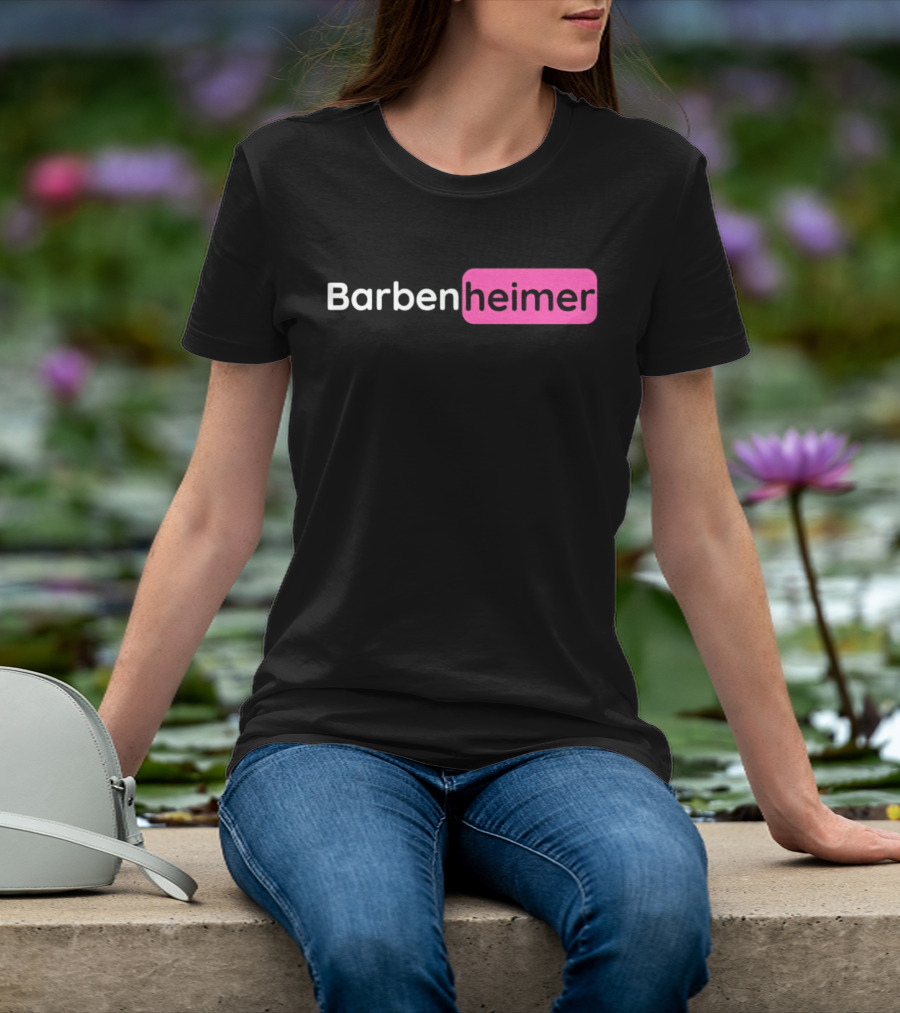 Barbenheimer Text Minimalist Black And Pink T-Shirt