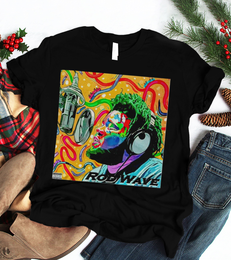 Rod Wave Vintage Colorful Microphone Headphones Psychedelic Art Album Cover T-Shirt