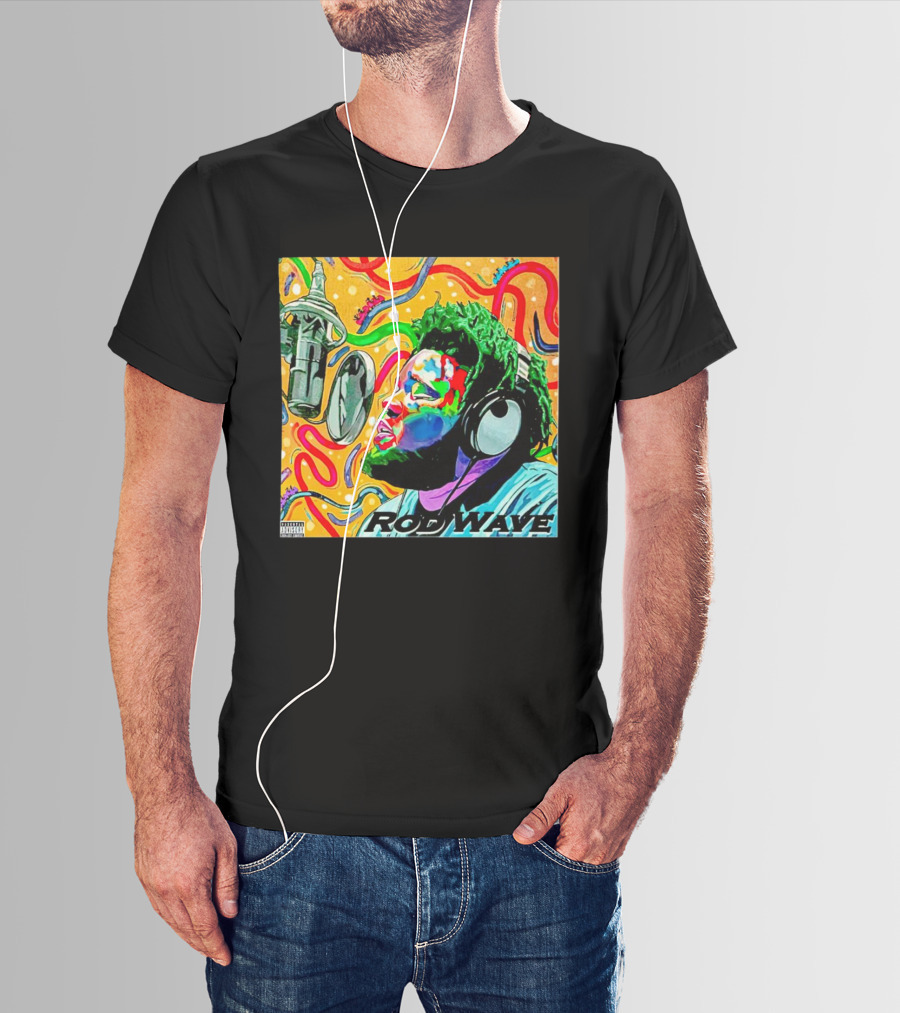 Rod Wave Vintage Colorful Microphone Headphones Psychedelic Art Album Cover T-Shirt