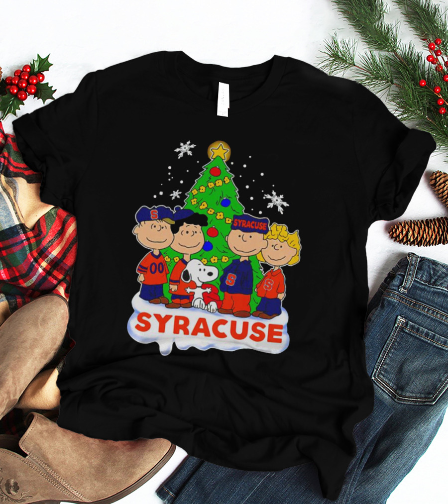 Peanuts Characters Christmas Tree Syracuse Orange Football Snowflakes T-Shirt