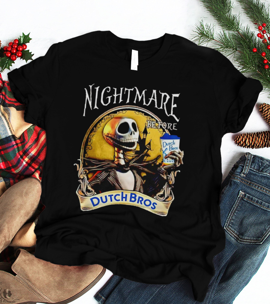 Nightmare Before Dutch Bros Coffee Skeleton Holding Cup T-Shirt