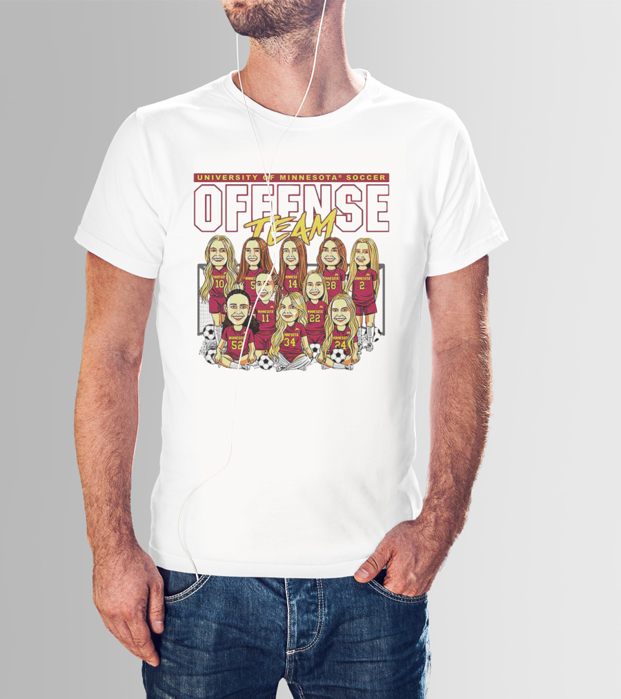 University Of Minnesota Soccer Offense Team Caricature T-Shirt