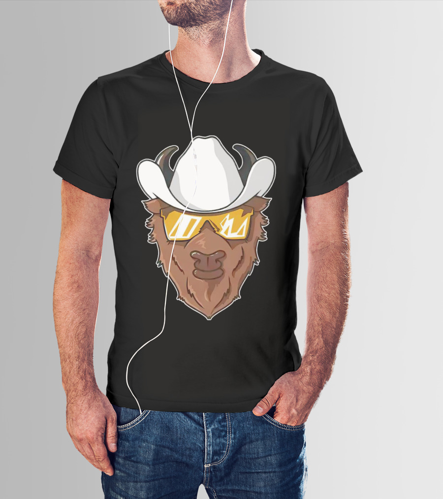 Cartoon Buffalo Wearing Cowboy Hats And Sunglasses T-Shirt