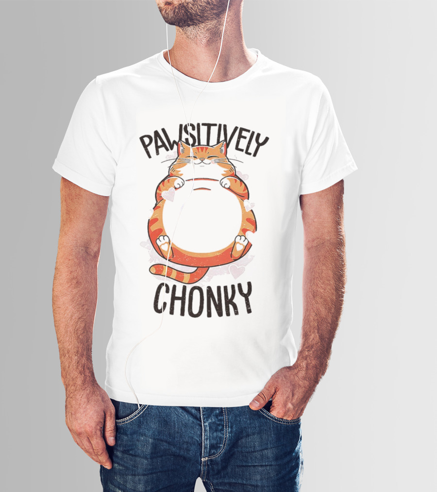 Pawsitively Chonky Cat With Hearts And Smiling Orange Tabby T-Shirt