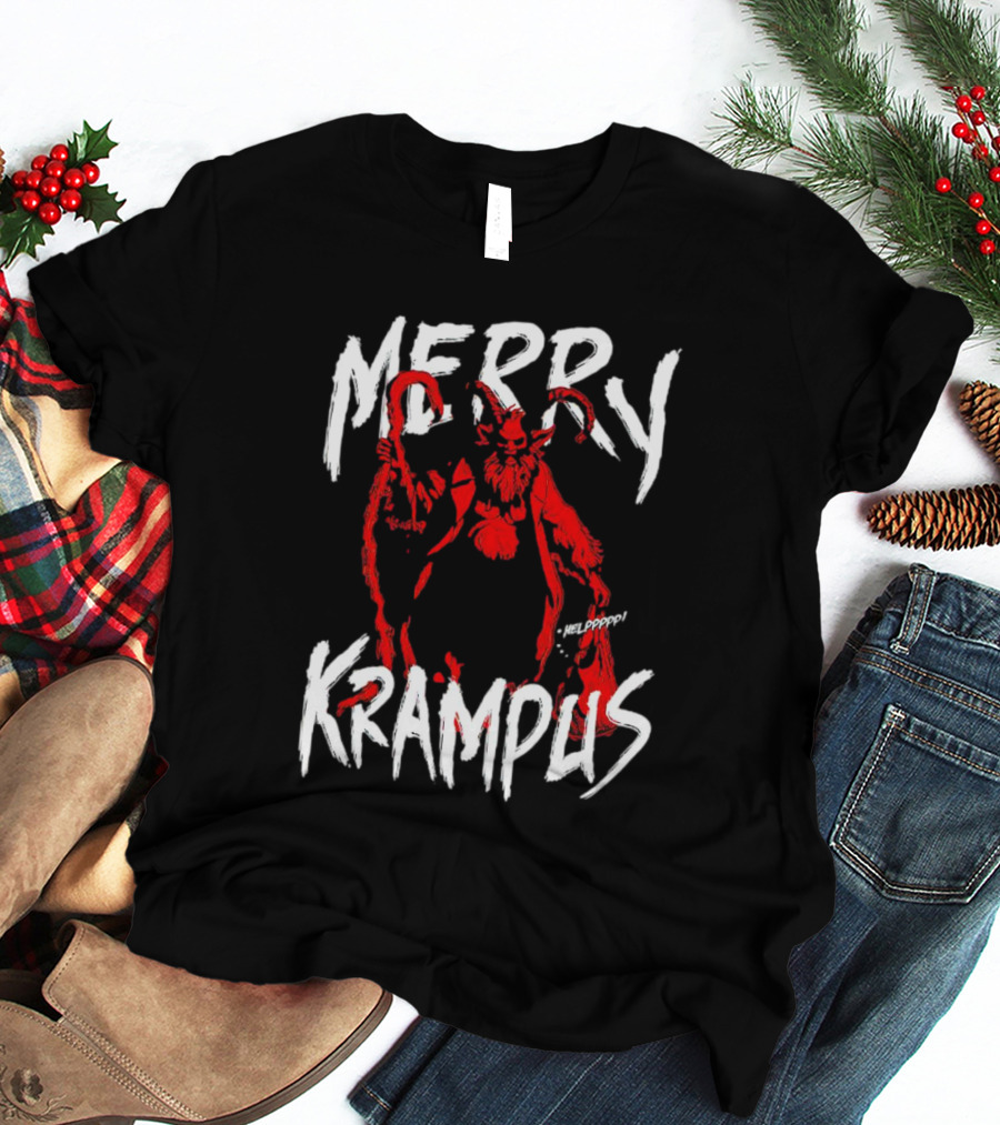 Merry Krampus Helpppp Horror Red Demon T-Shirt