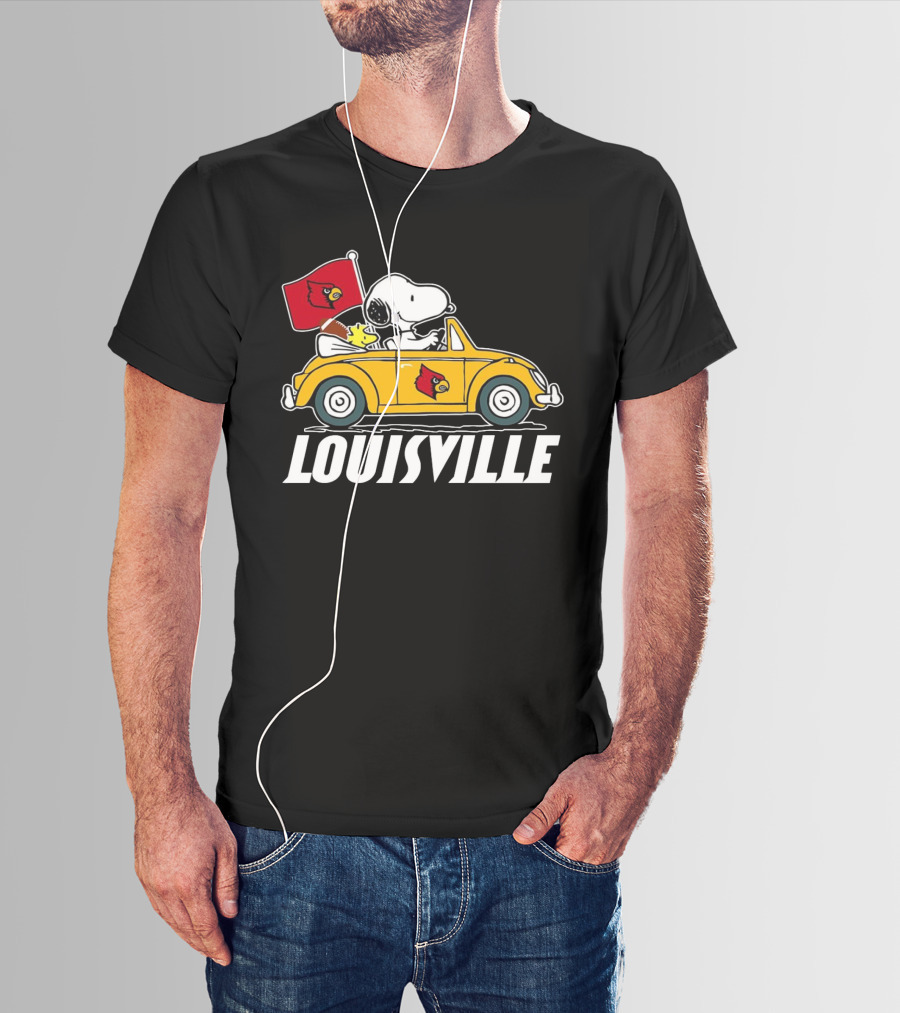 Snoopy And Woodstock Driving Louisville Cardinals Car T-Shirt