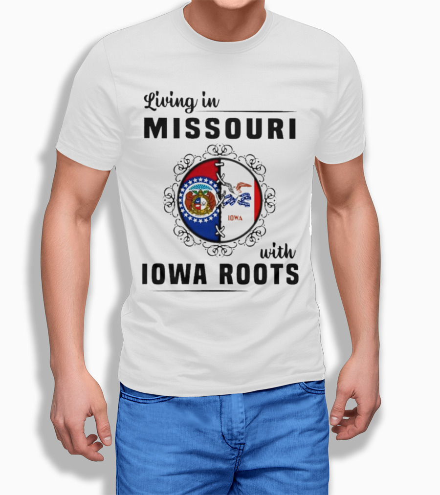 Living in Missouri with Iowa Roots State Seal Circle T-Shirt