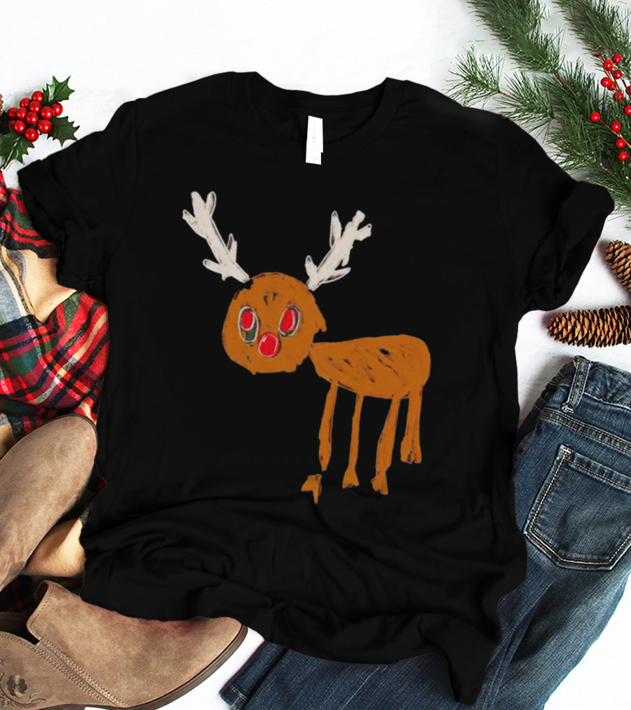 Reindeer Ugly Holiday Rudolf Drawing T-Shirt