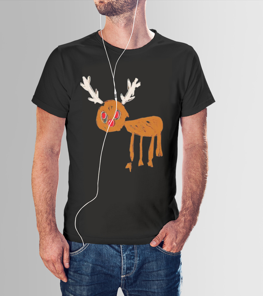 Reindeer Ugly Holiday Rudolf Drawing T-Shirt