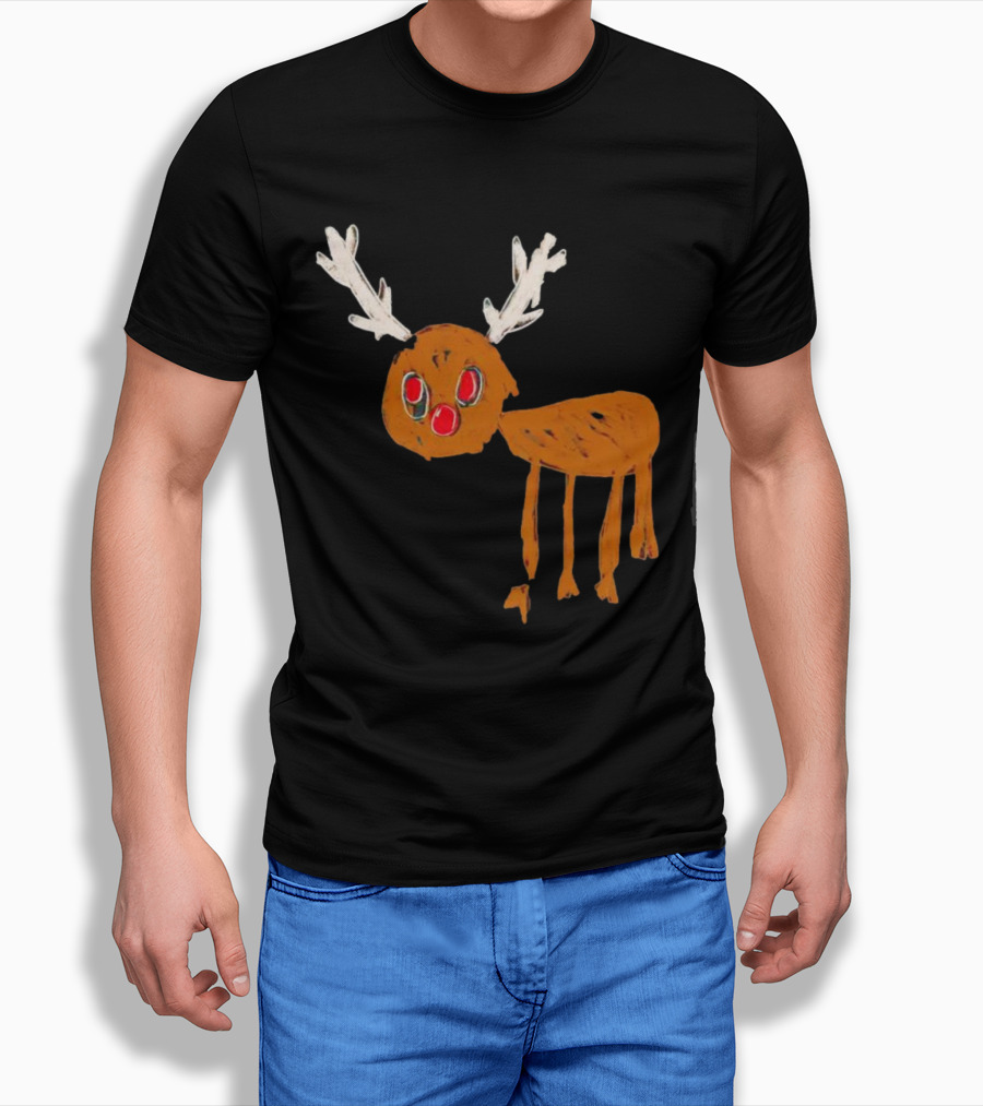 Reindeer Ugly Holiday Rudolf Drawing T-Shirt
