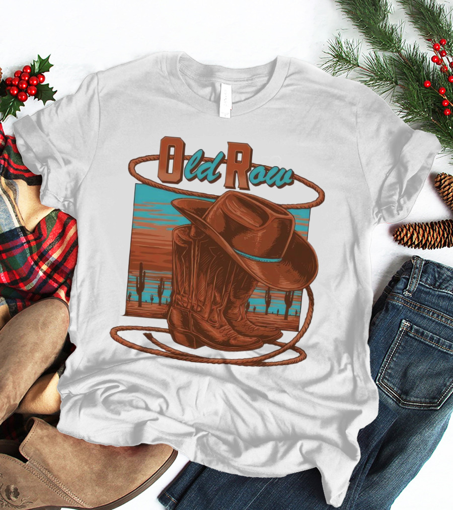 Old Row Western Cowboy Boots And Hat Desert Scene T-Shirt