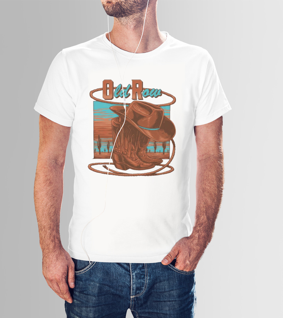 Old Row Western Cowboy Boots And Hat Desert Scene T-Shirt