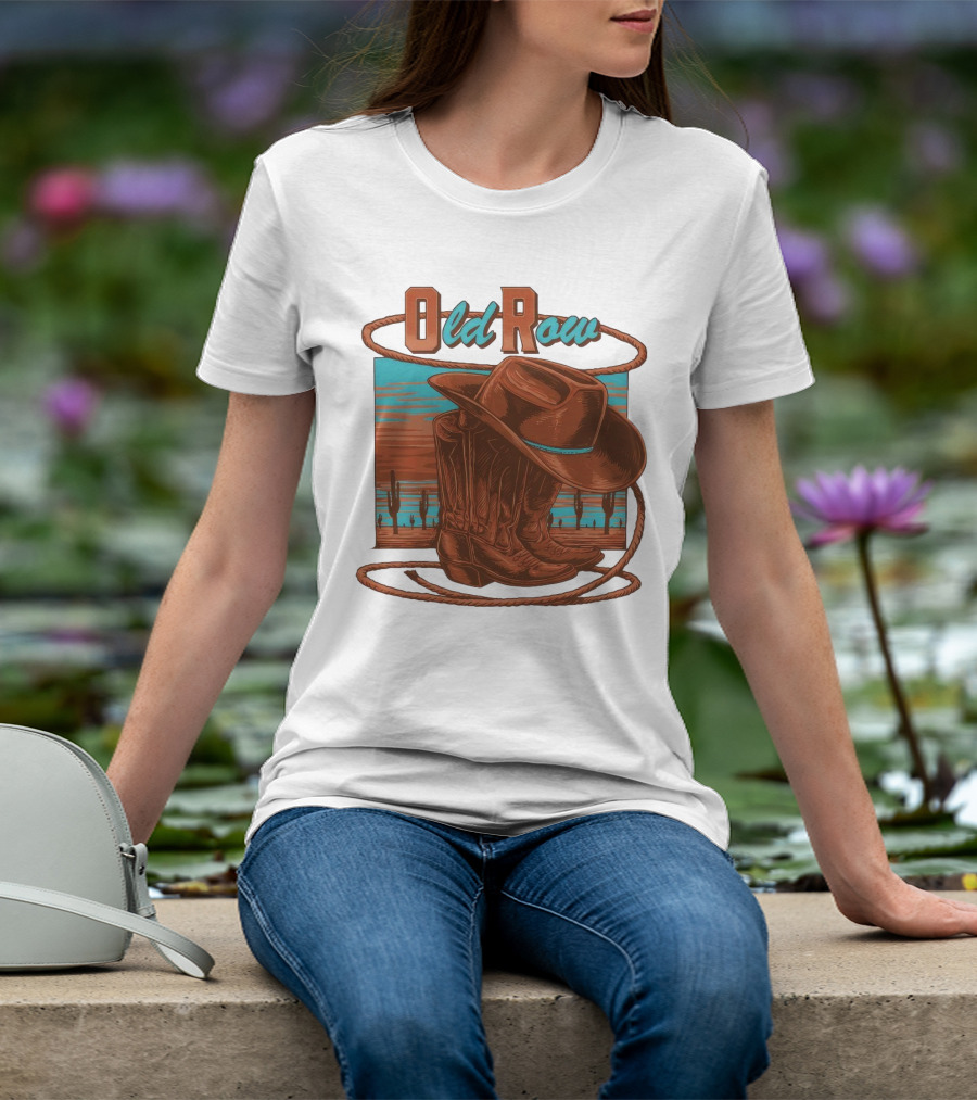 Old Row Western Cowboy Boots And Hat Desert Scene T-Shirt