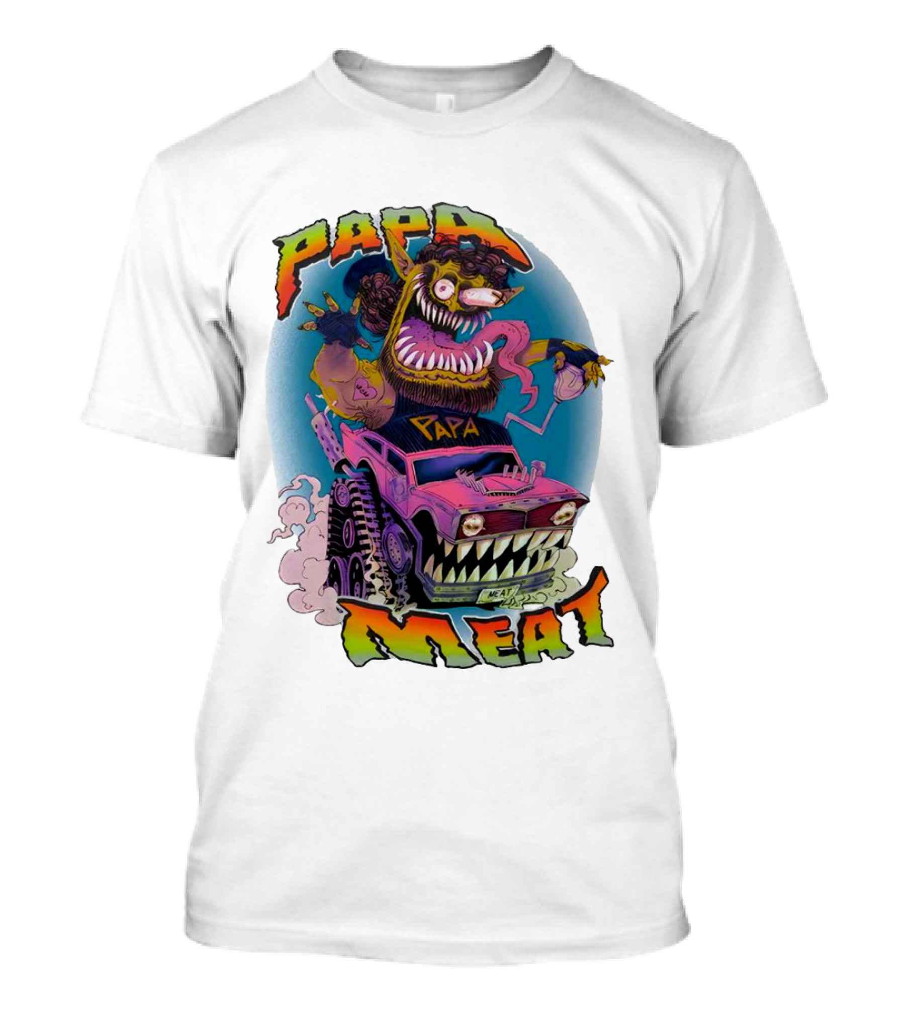 PAPA MEAT Monster Truck Cartoon Art Style Vintage Retro T-Shirt