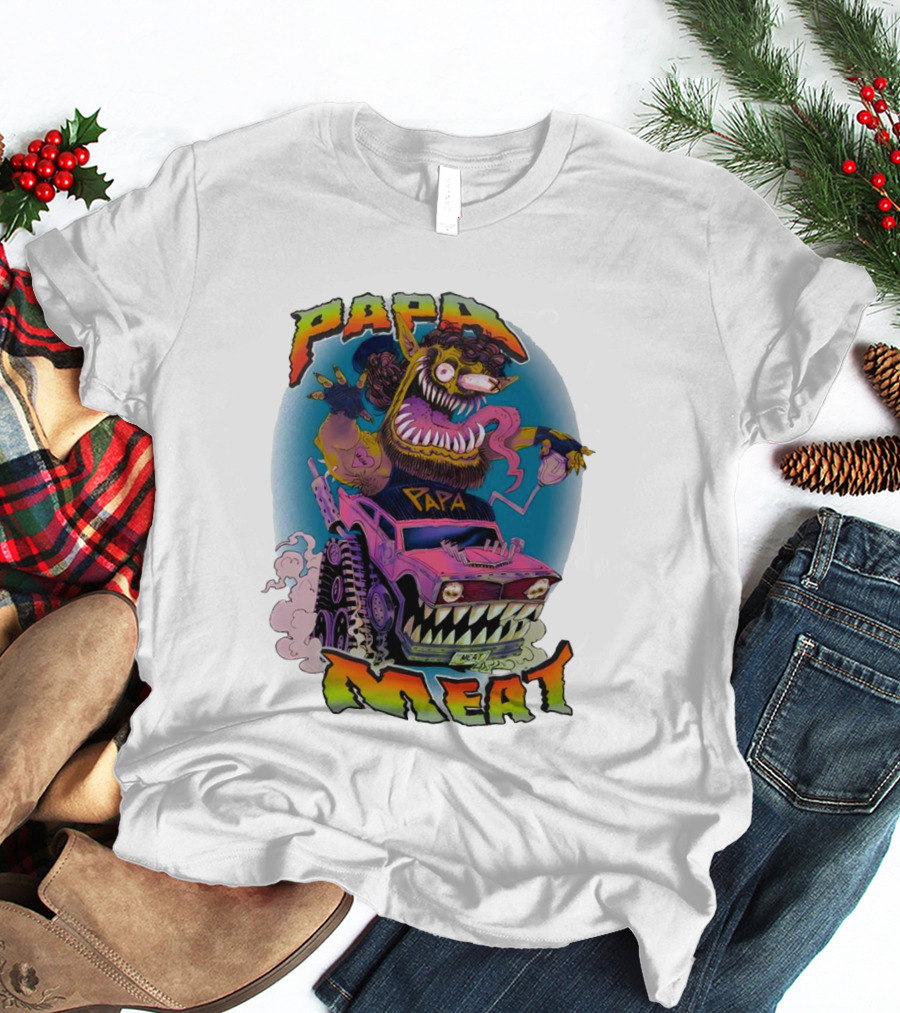 PAPA MEAT Monster Truck Cartoon Art Style Vintage Retro T-Shirt
