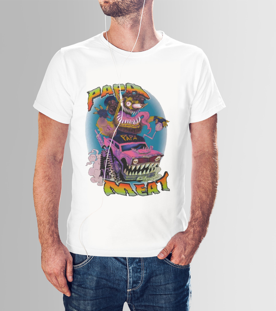 PAPA MEAT Monster Truck Cartoon Art Style Vintage Retro T-Shirt