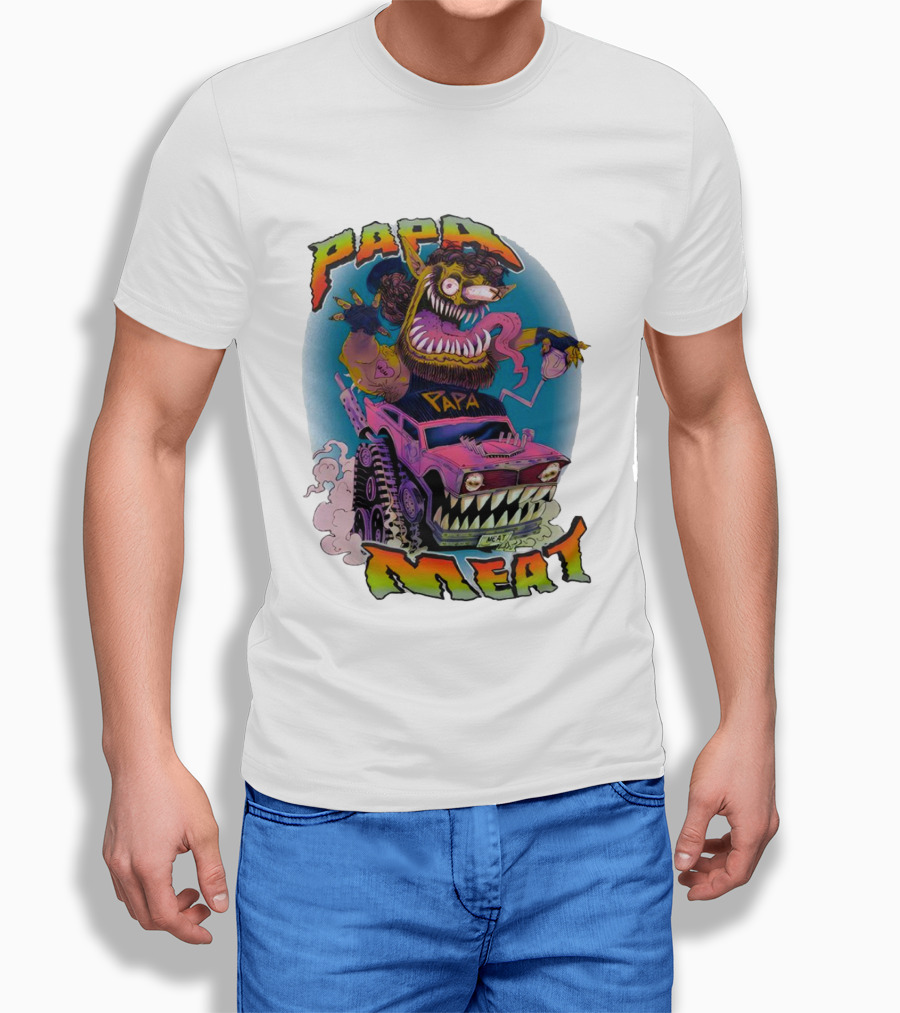 PAPA MEAT Monster Truck Cartoon Art Style Vintage Retro T-Shirt