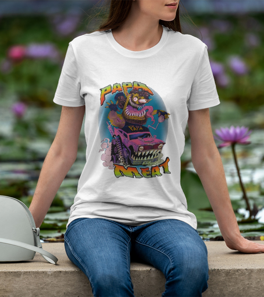 PAPA MEAT Monster Truck Cartoon Art Style Vintage Retro T-Shirt