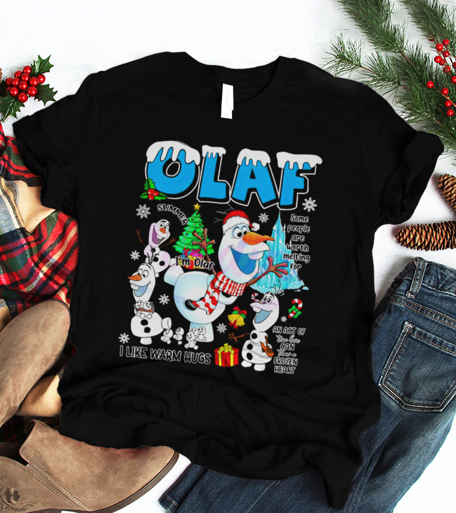 OLAF Summer I'm Olaf I Like Warm Hugs Christmas Santa Hat Some People Are Worth Melting For T-Shirt