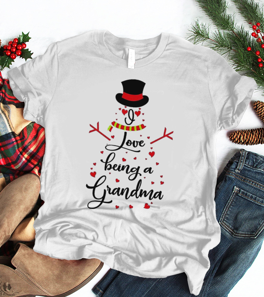 I Love Being A Grandma Snowman Hearts T-Shirt