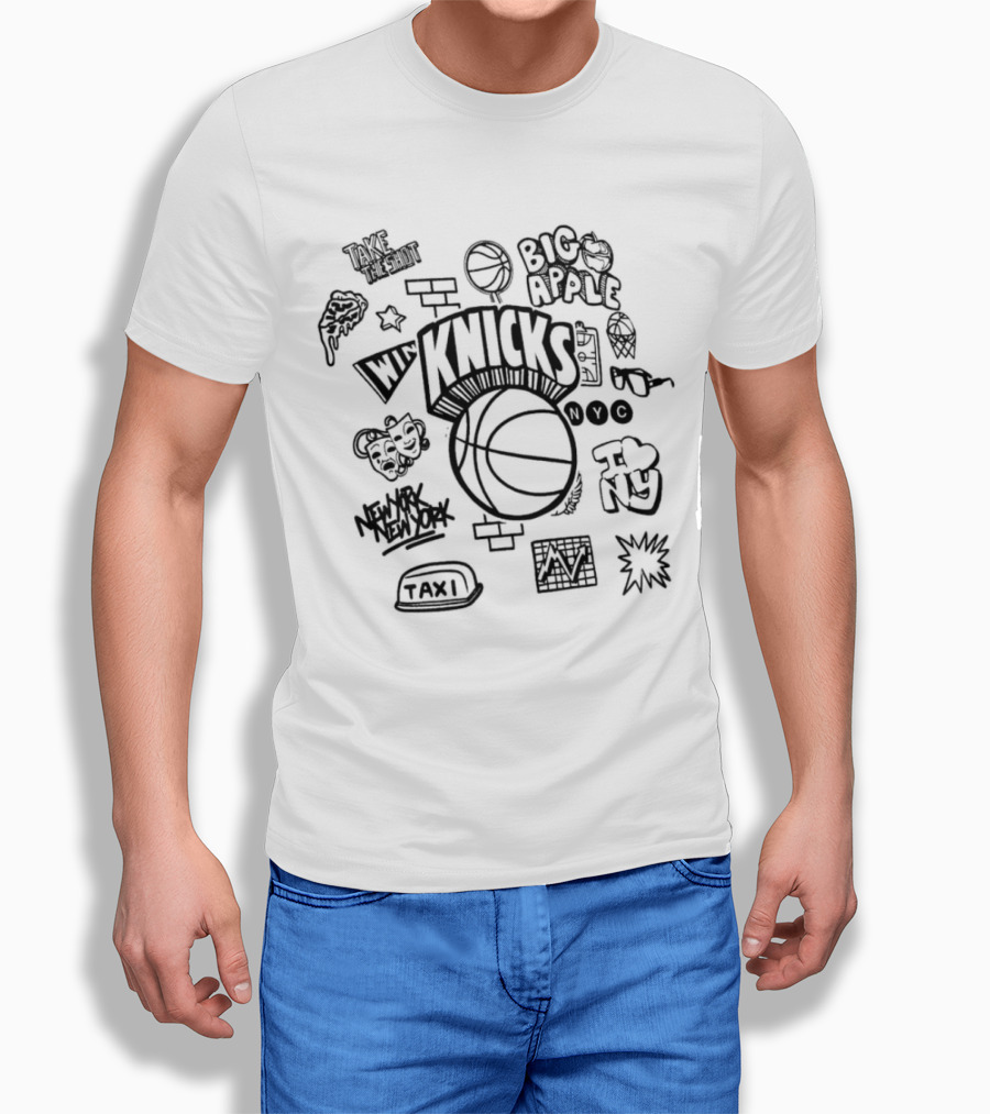 New York Knicks Big Apple NYC Hardwood Classics Doodle T-Shirt