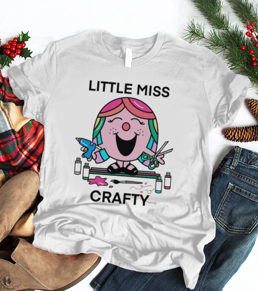 Little Miss Crafty Colorful Art Tools And Smiling Character T-Shirt