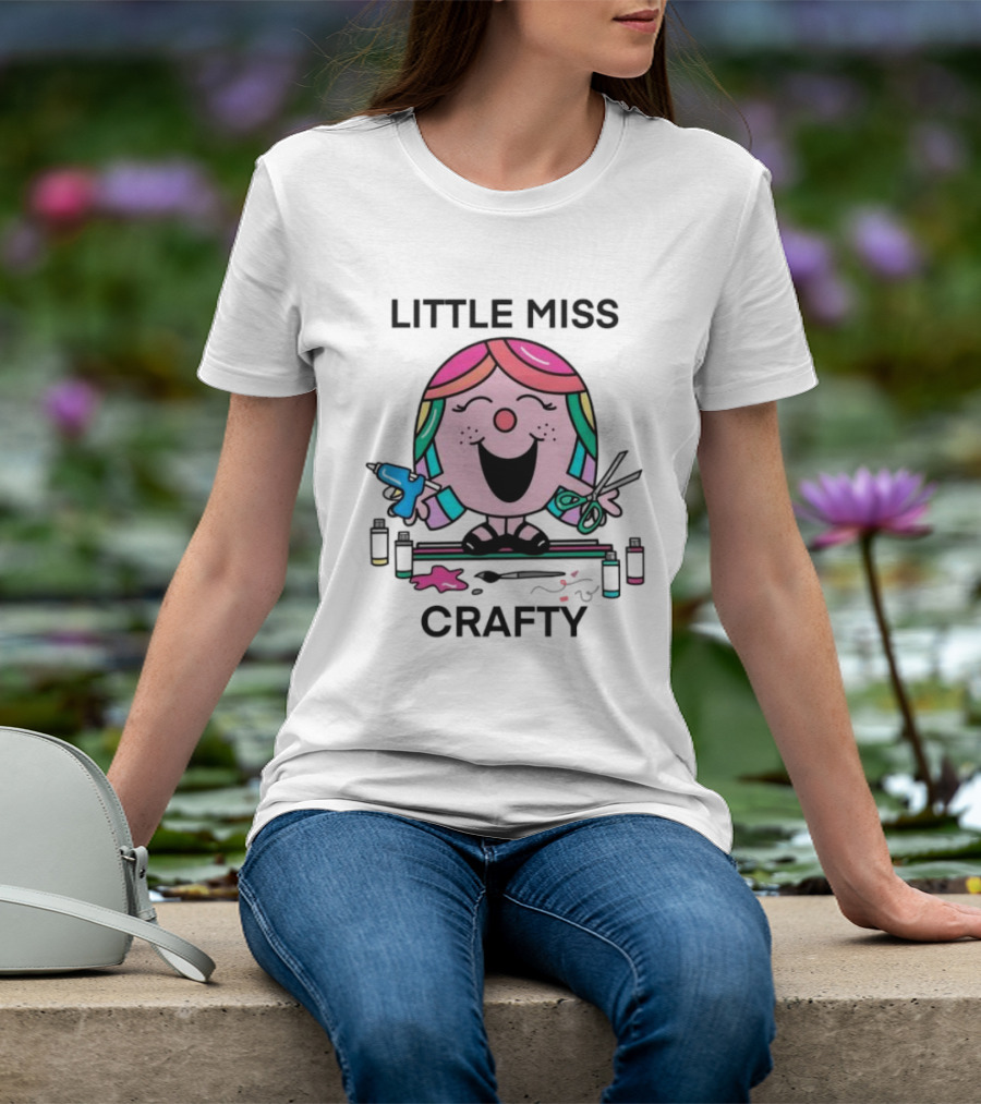 Little Miss Crafty Colorful Art Tools And Smiling Character T-Shirt
