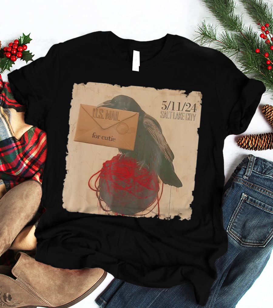 US Mail For Cutie 5/11/24 Salt Lake City Raven With Envelope And Red String T-Shirt