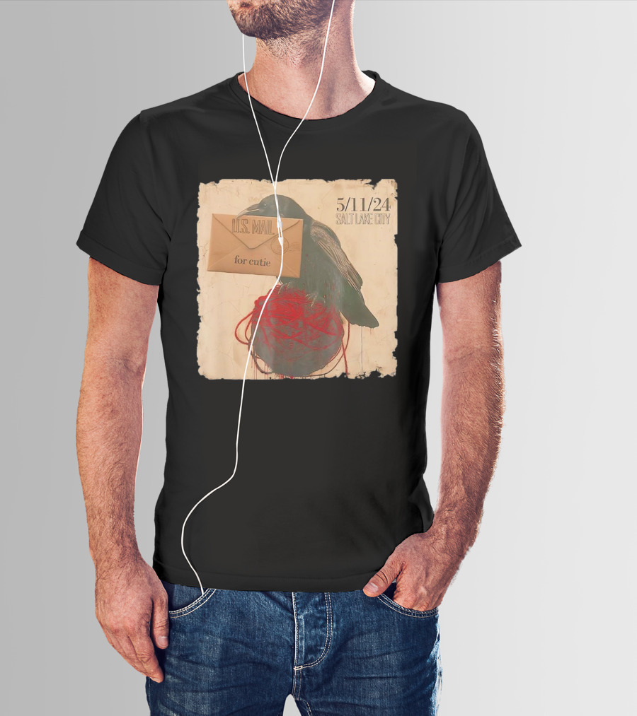 US Mail For Cutie 5/11/24 Salt Lake City Raven With Envelope And Red String T-Shirt