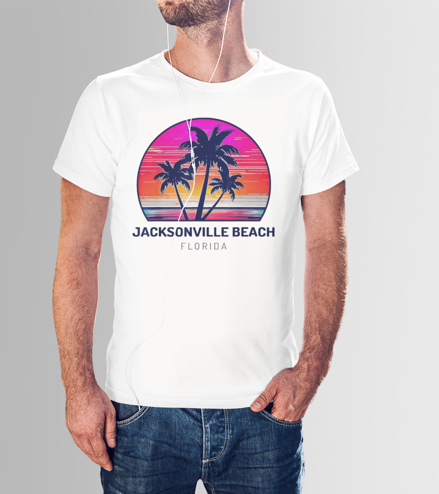 Jacksonville Beach Florida Palm Tree Sunset Circle T-Shirt