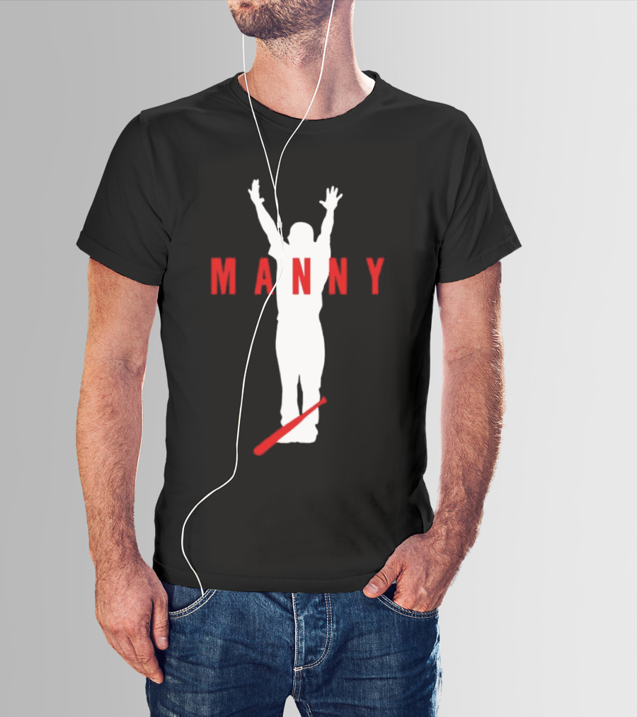 Manny Baseball Bat Silhouette With Raised Arms T-Shirt