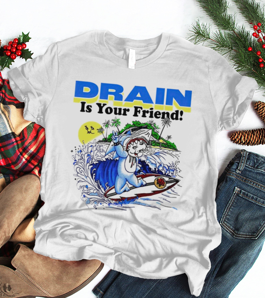 Drain Is Your Friend Surfing Dog Island Moon Scene T-Shirt