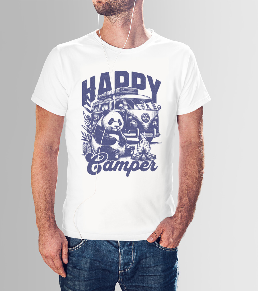 Happy Camper Panda By Van And Campfire Vintage T-Shirt