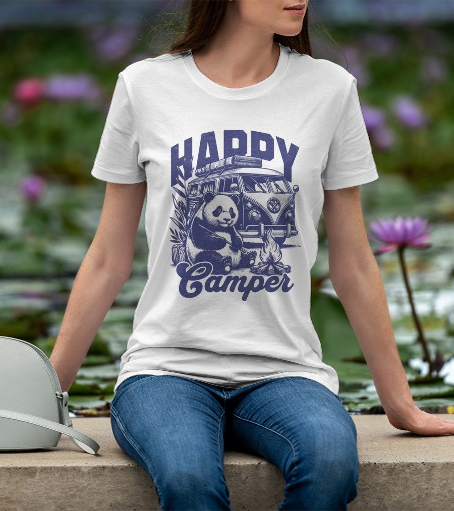 Happy Camper Panda By Van And Campfire Vintage T-Shirt