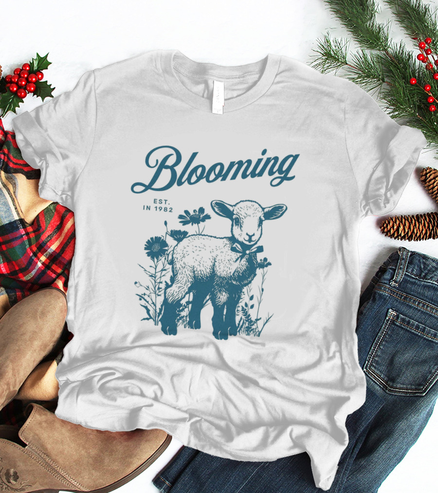 Blooming Est. In 1982 Vintage Style Lamb With Flowers T-Shirt