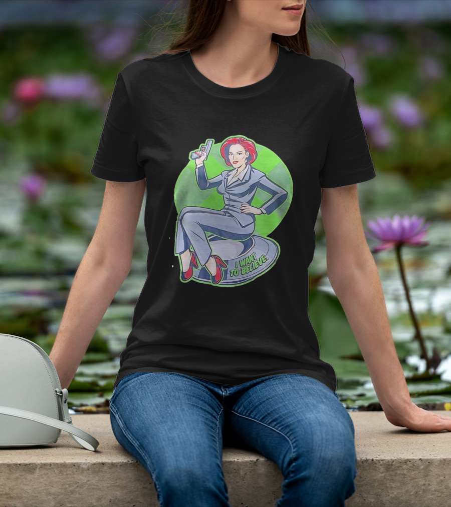 Gillian Anderson I Want To Believe Retro Cartoon Alien T-Shirt