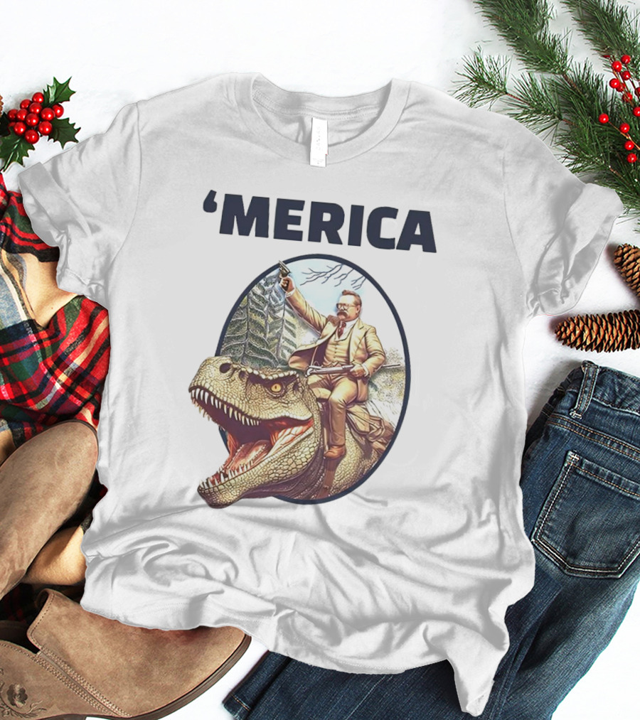 'Merica Chris Long Teddy Roosevelt Riding Allosaurus T-Shirt