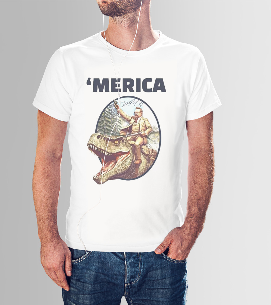 'Merica Chris Long Teddy Roosevelt Riding Allosaurus T-Shirt