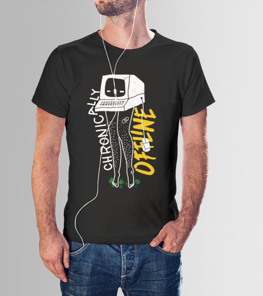 Chronically Offline Computer Head With Cable Legs T-Shirt