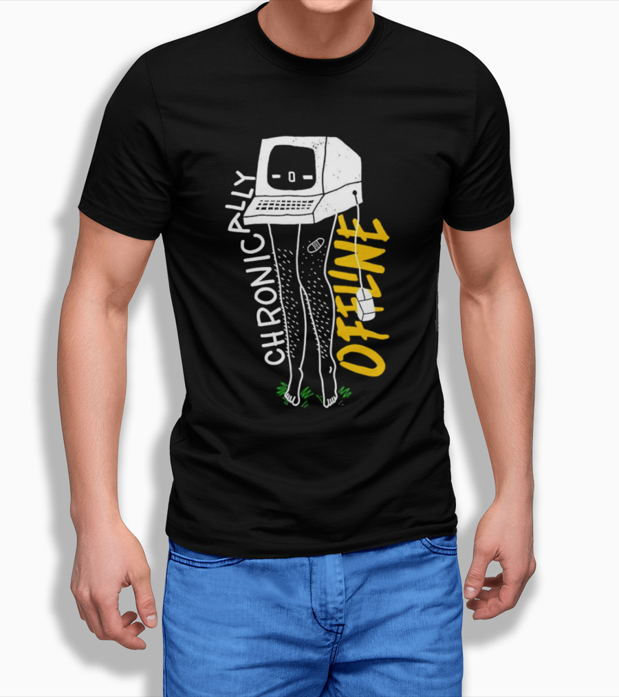 Chronically Offline Computer Head With Cable Legs T-Shirt
