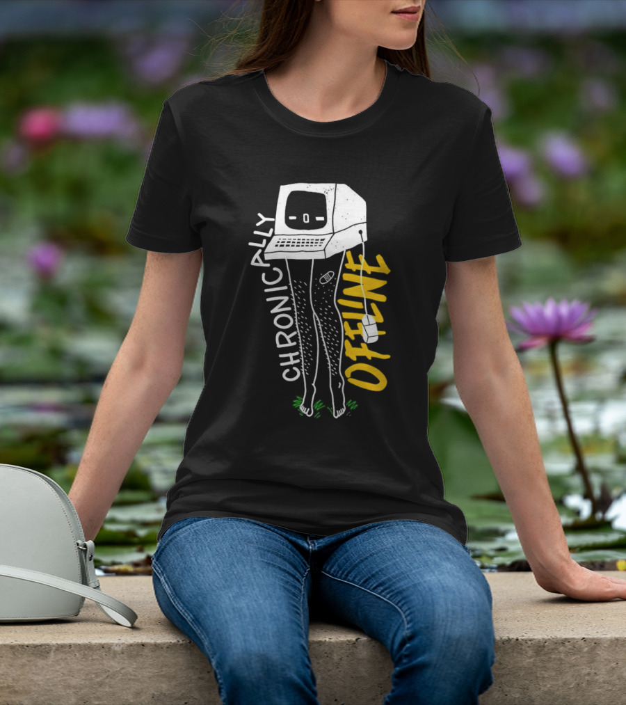 Chronically Offline Computer Head With Cable Legs T-Shirt