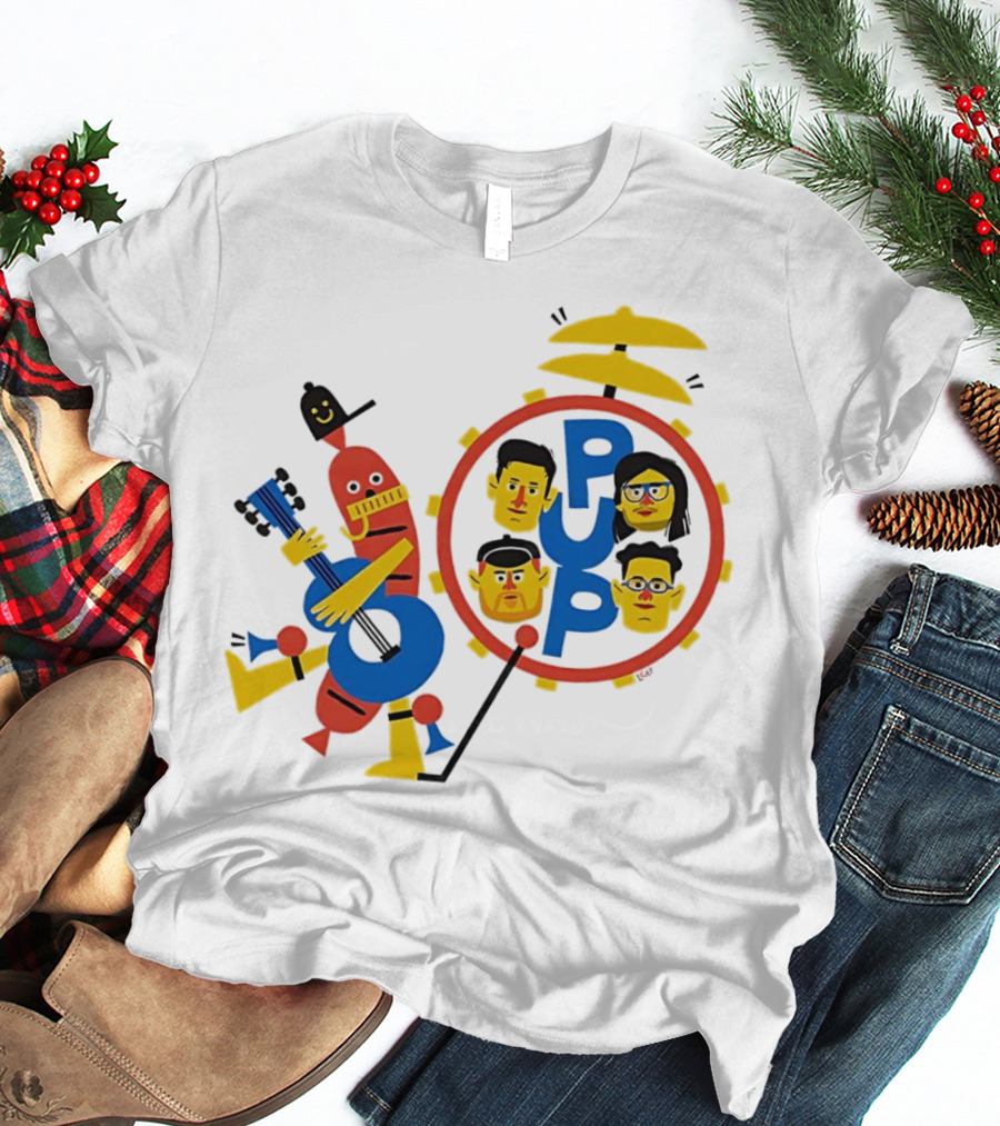 Band Of Wiener Pup Drum Faces And Guitar Character T-Shirt