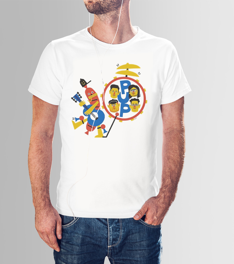 Band Of Wiener Pup Drum Faces And Guitar Character T-Shirt