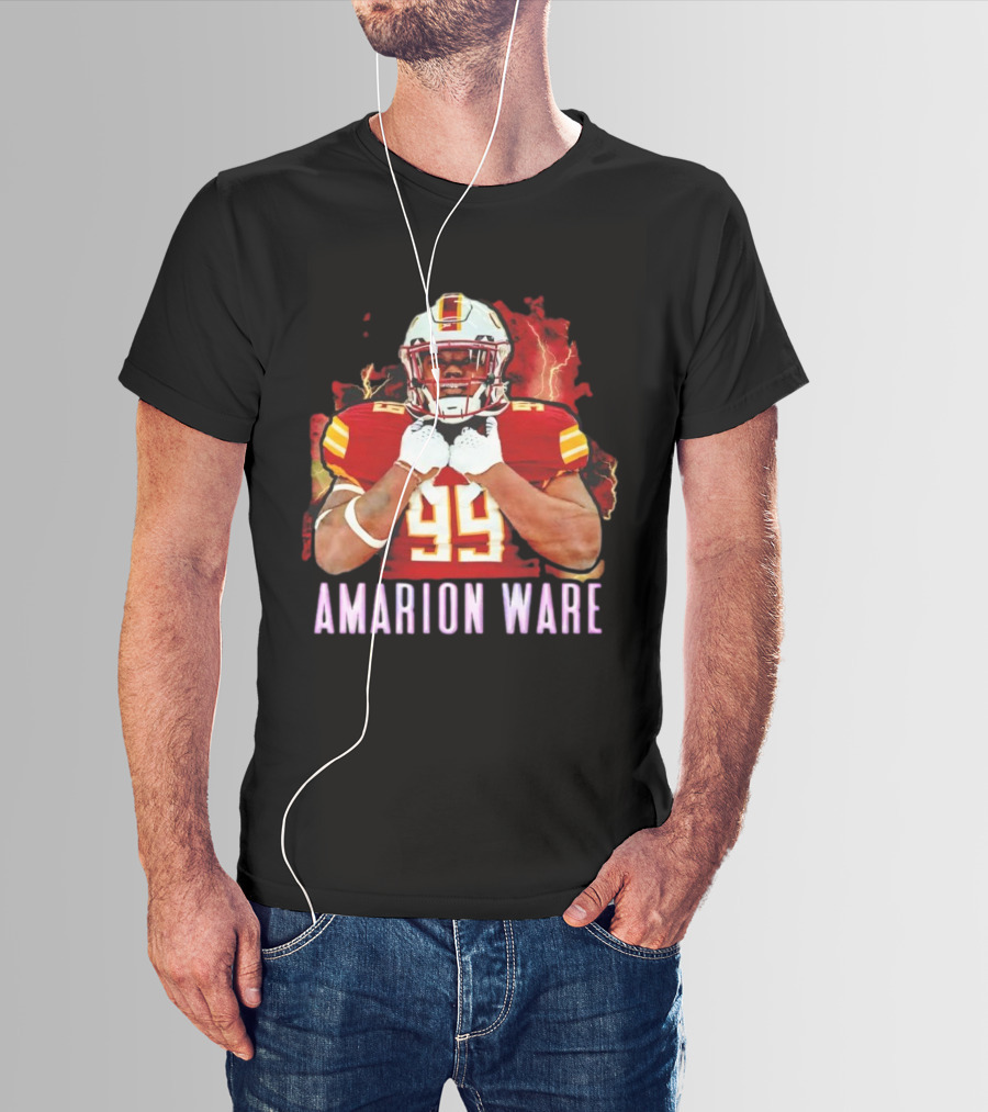Amarion Ware ULM Warhawks 99 Football Player Lightning Background T-Shirt